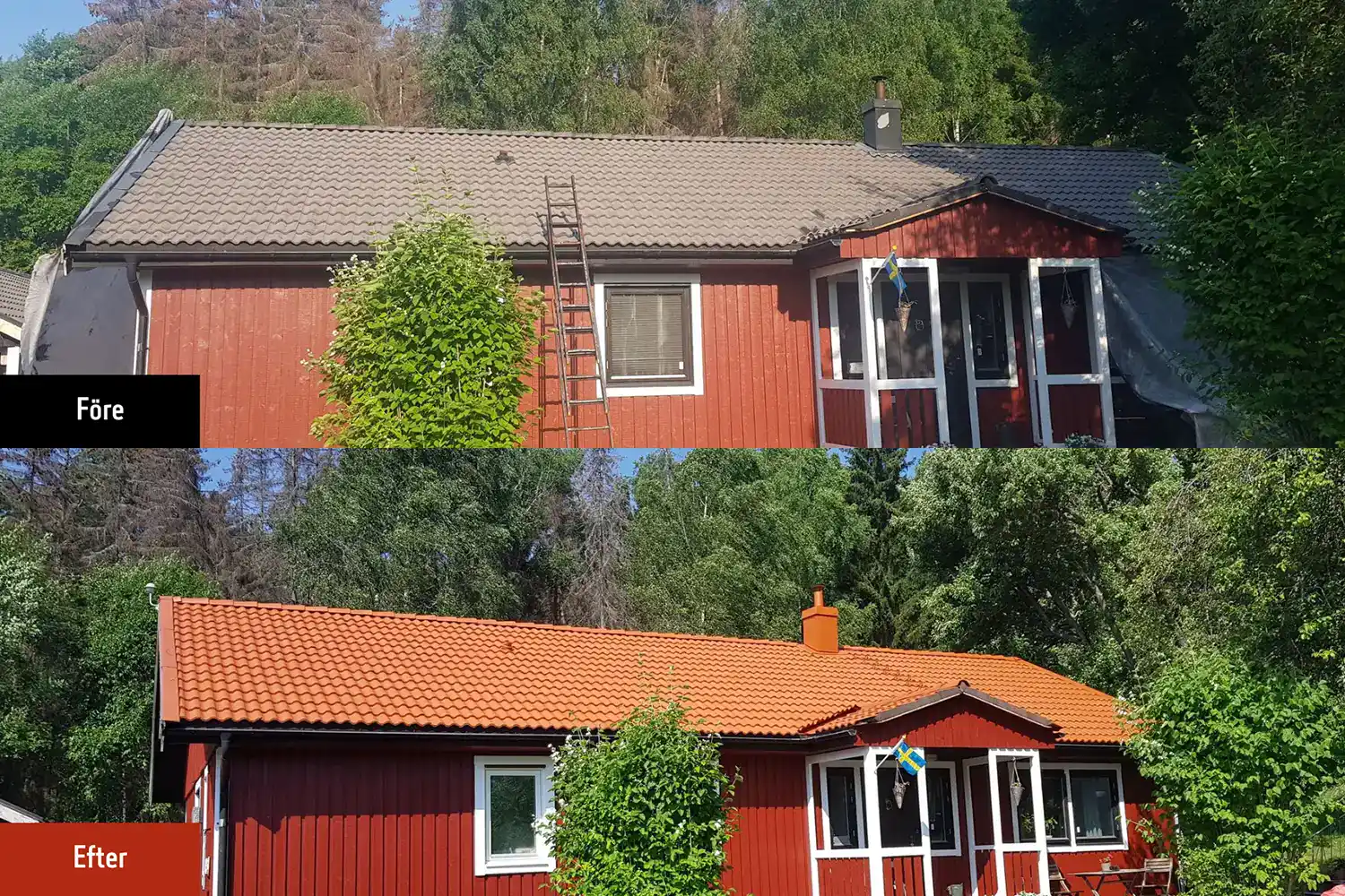 Måla tak före och efter